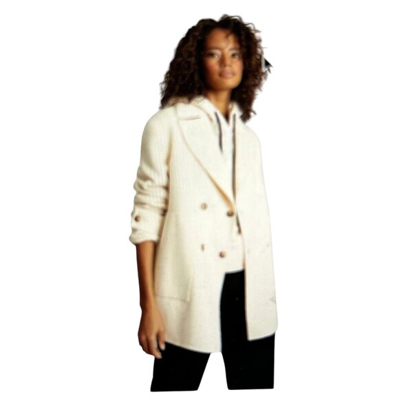 REISS Amber Oversized Coat Wool Blend Double Breasted  Cream Size 0 - Picture 1 of 12